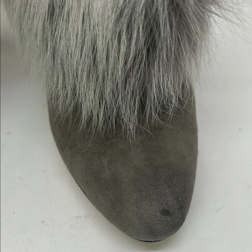 Bettye Muller Gray Fur-Trimmed Ankle Booties Boots Shoes **Size 35.5/US 5.5**🌸🌸 - Picture 8 of 8